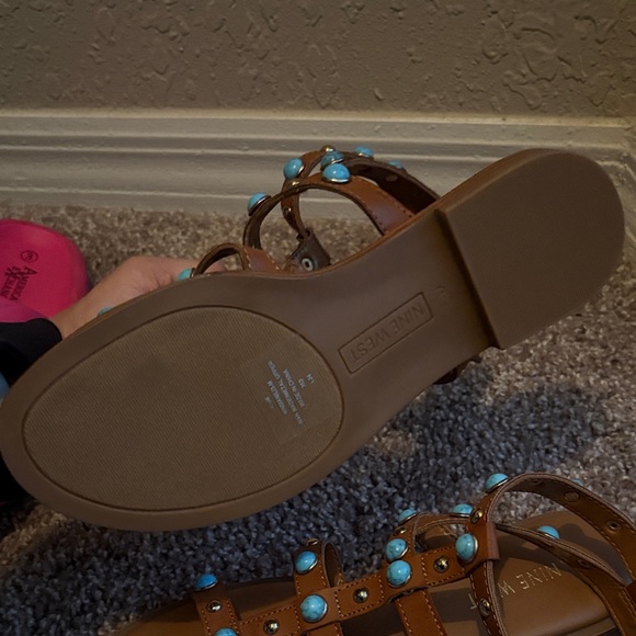 Nine West Brown Sandals with Turquoise Studs - Picture 3 of 5